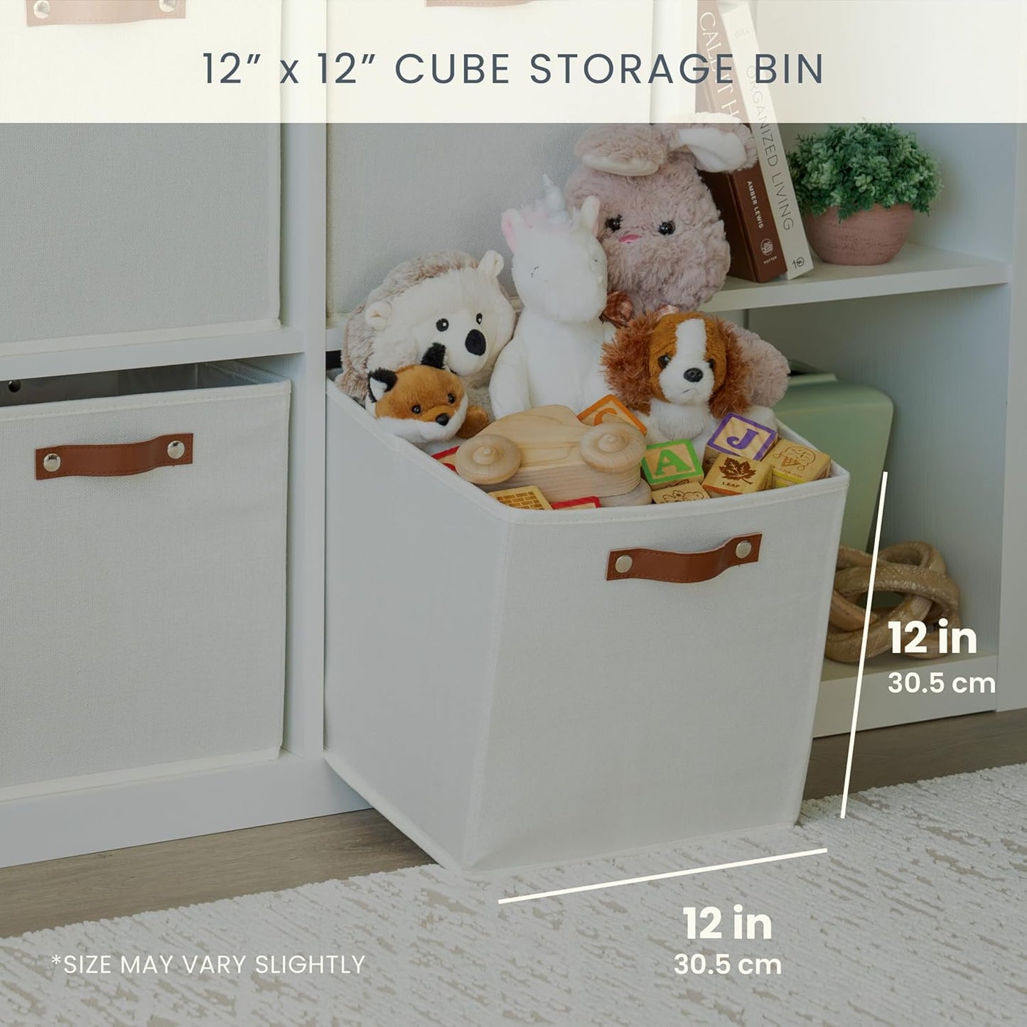 OrganiHaus White 12x12 Fabric Storage Bins - Set of 4, Cube Fabric Organizer Bins with Vegan Handles, Kallax Storage Cubes, Cubbies Organizer Boxes, 12Inch Cubic Baskets for Shelves