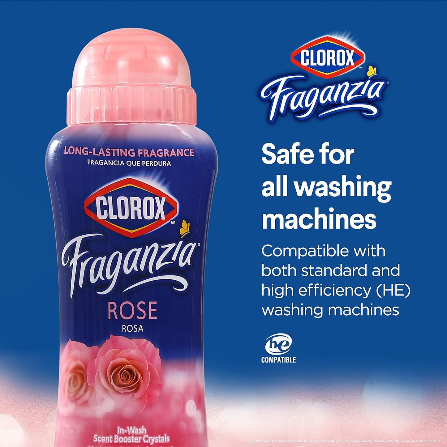 Clorox Fraganzia Laundry Scent Booster Crystals in Rose Scent - Scented In-Wash Freshener Beads for Fresh, Clean, Great Smelling Clothes and Linens, 18 Oz - 2 Pack
