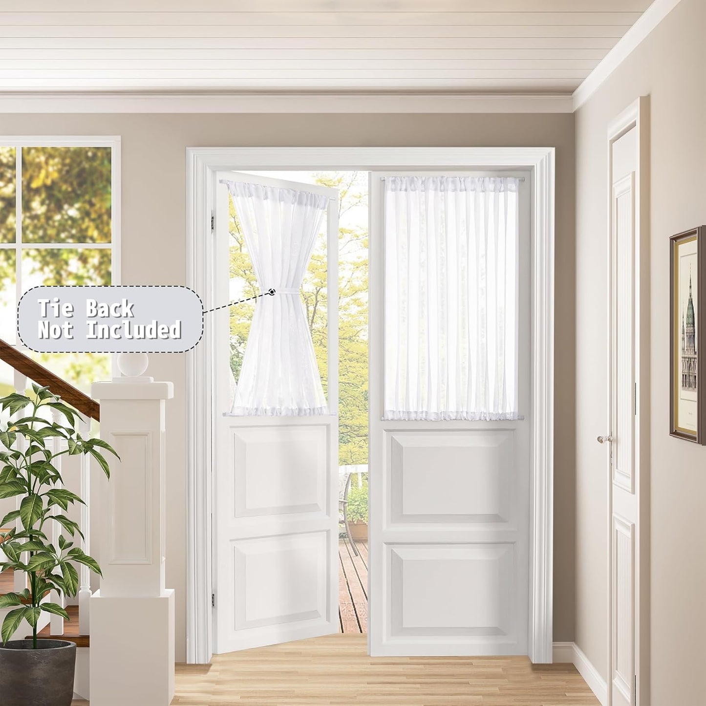 Tollpiz Short Sheer Door Curtain Closet Linen Textured Curtain Sheers Doorway Light Filtering Voile Patio Glass Door Rod Pocket Curtains French Door, 54 x 54 inches Long, White, Set of 1 Panel