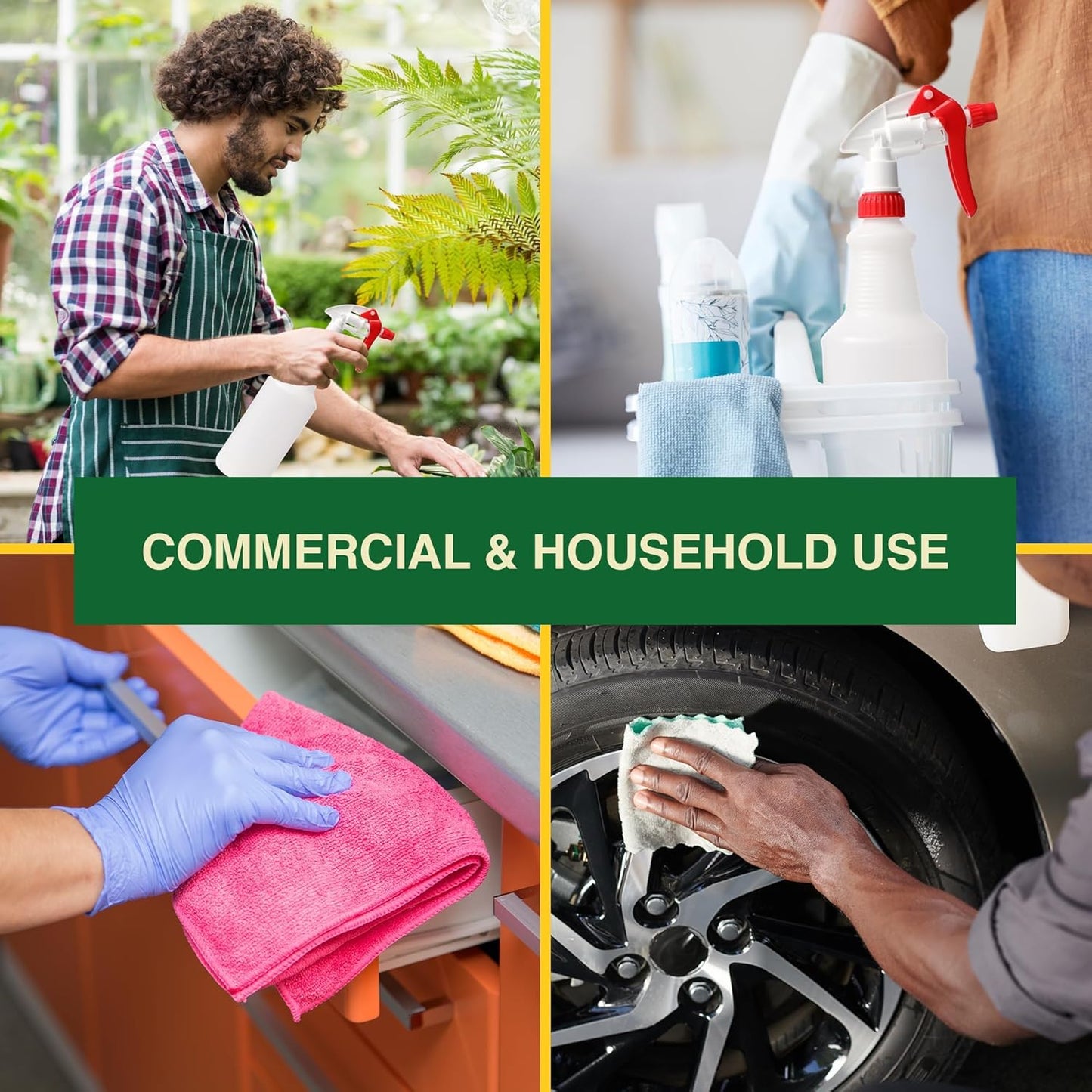 Heavy Duty 32oz Plastic Spray Bottles for Cleaning - Large Empty Industrial Bottles for Gardening Solutions, Vinegar, Chemicals, Professional Cleaners - Adjustable Sprayer Nozzle - Blue/Yellow 2 Pack