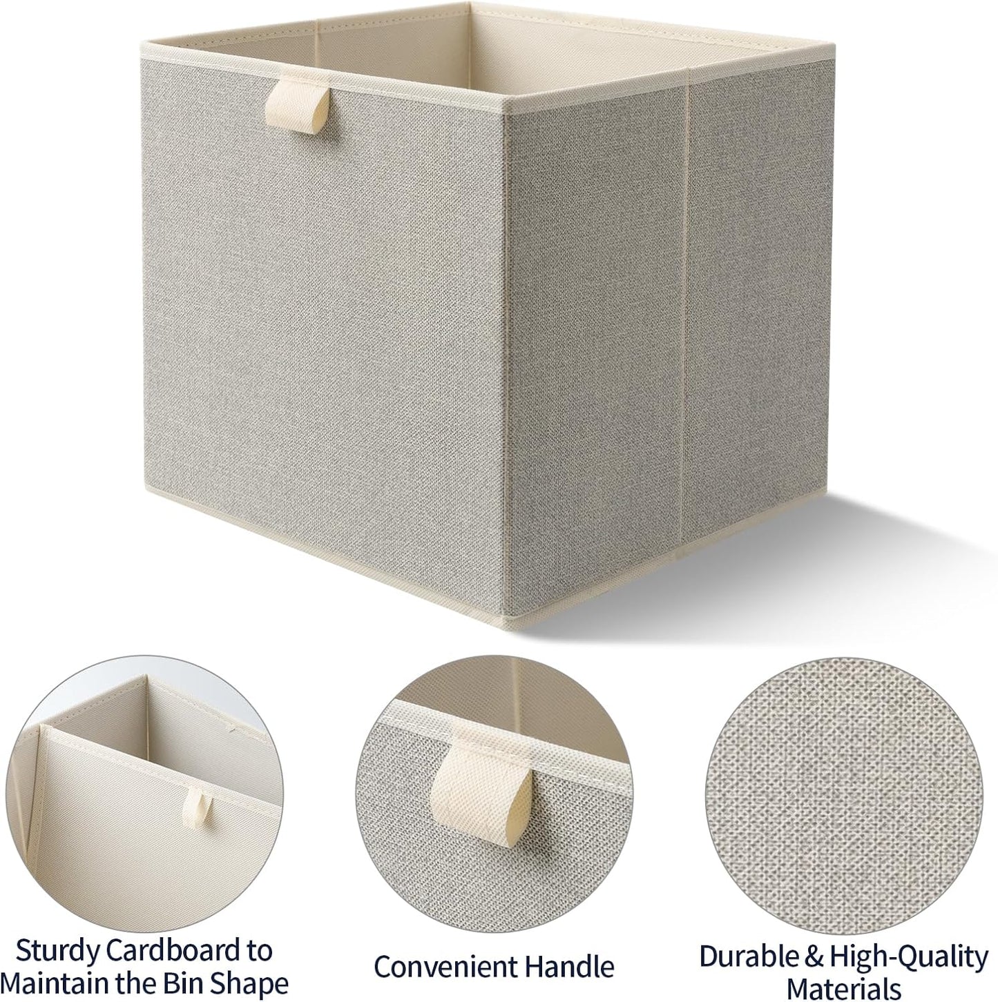 Storage Baskets, 11.8-Inch Woven Fabric Bins, Storage Cubes with Reinforced Handles, Organizer Bins for Closet Shelves, Foldable, for Toys, Clothes, Natural Beige (3PCS/Beige-11.8*11.8*11.8inch)