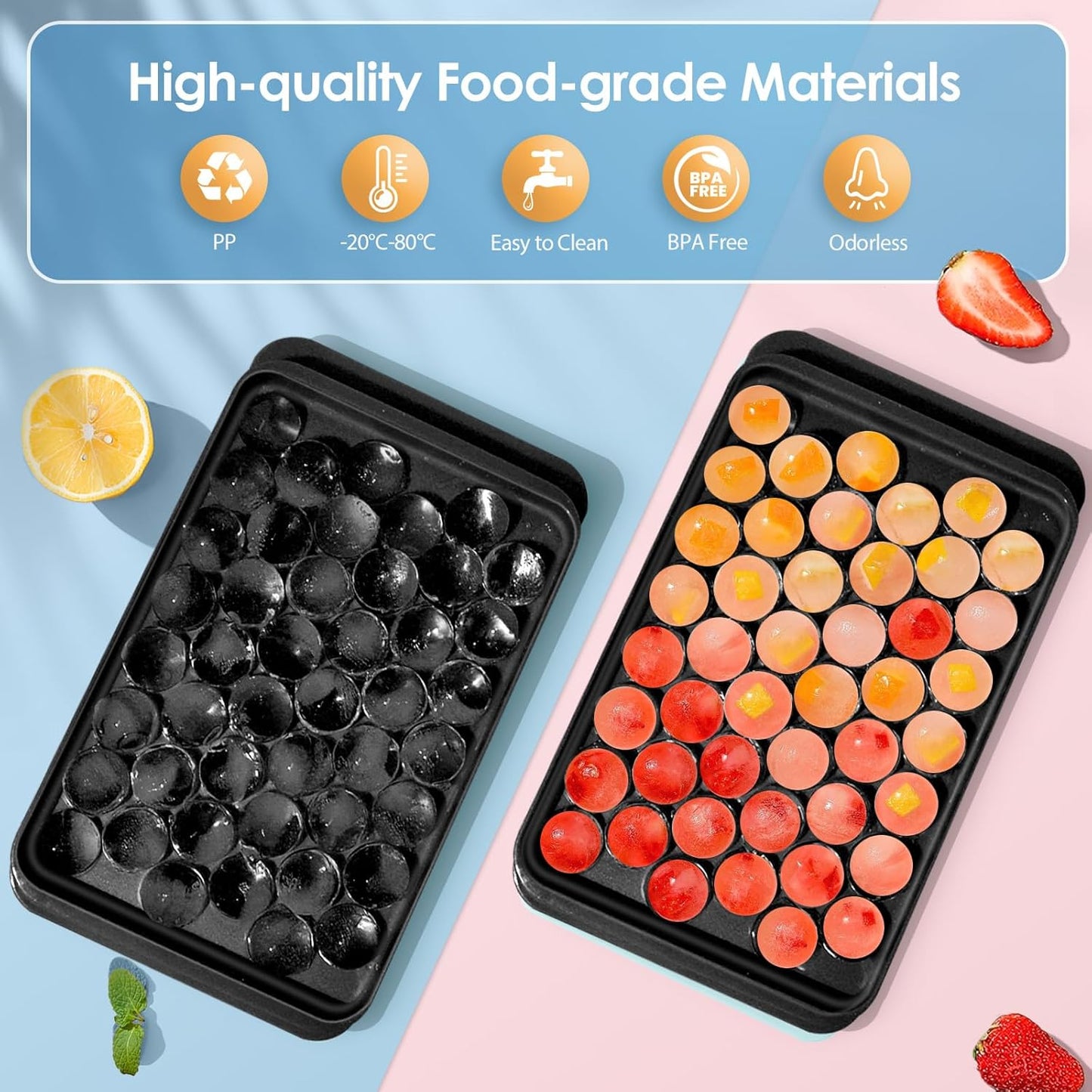 WIBIMEN Ice Cube Tray with Lid and Bin - Round Ice Trays for Freezer with Lid - Ice Cube Trays for Freezer with Ice Container (0.8"-2PACK Black)