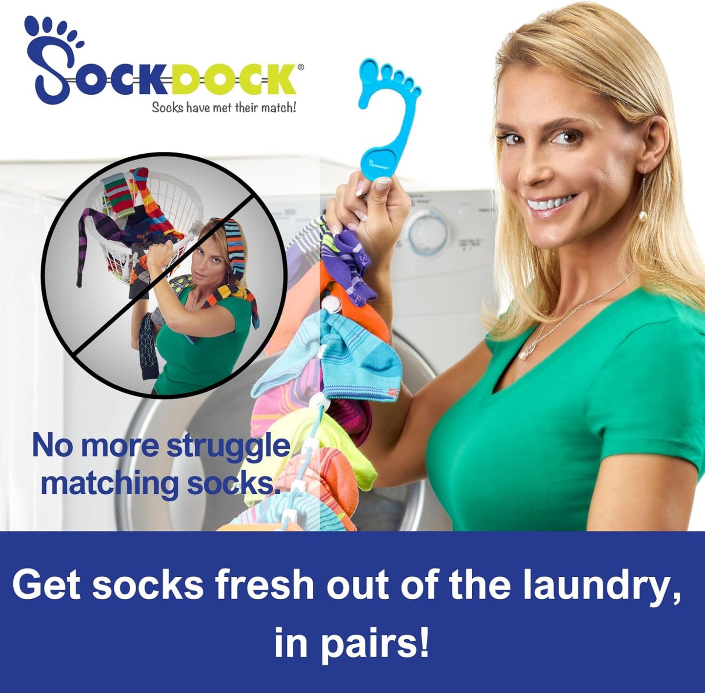 Sock Laundry Solution for Washing Drying & Storing Socks in Pairs, Clip & Hold Socks in Washer Dryer & Closet 2-Pack