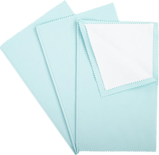CATIFLIN 3PCS Sea Blue Silver Polishing Cloths, 10"x12" Jewelry Cleaning Cloths for Gold, Silver, Platinum, Watch, Coin, Tarnish Remover, Reusable & Streak for Jewelry Lovers