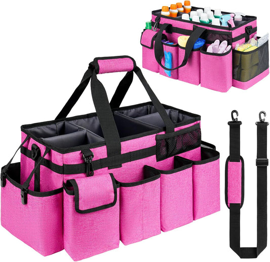 Cleaning Caddy Bag,Extra Large Cleaning Supplies Organizer with Handle for Housekeepers,Red