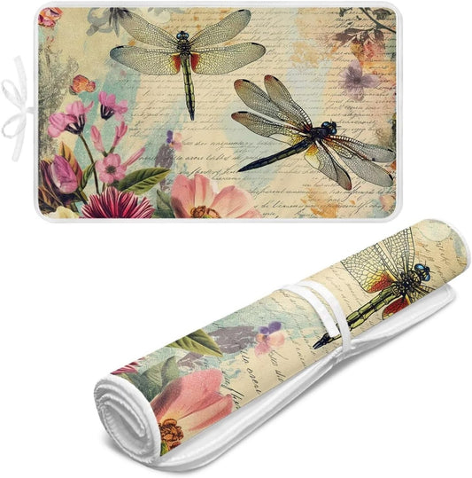 Vintage Ironing Pad Dragonfly Ironing Blanket Thick Travel Iron Pad Heat Resistant Ironing Board Cover for Table Top, Washer, Dryer,32 x 16 Inch Ironing Mats