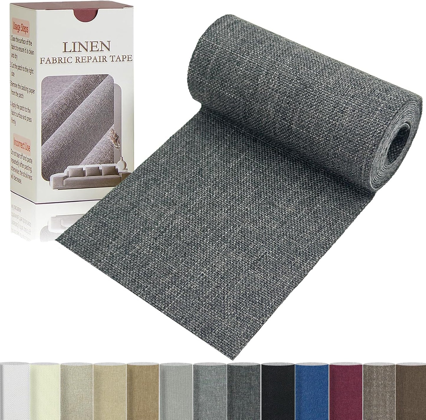 Linen Repair Tape 4x70 Inch Self-Adhesive Couch Patch Repair Fabric Patch for Furniture,Sofas,Cushion,Chairs,Bags,Linen Goods(Dark Grey)