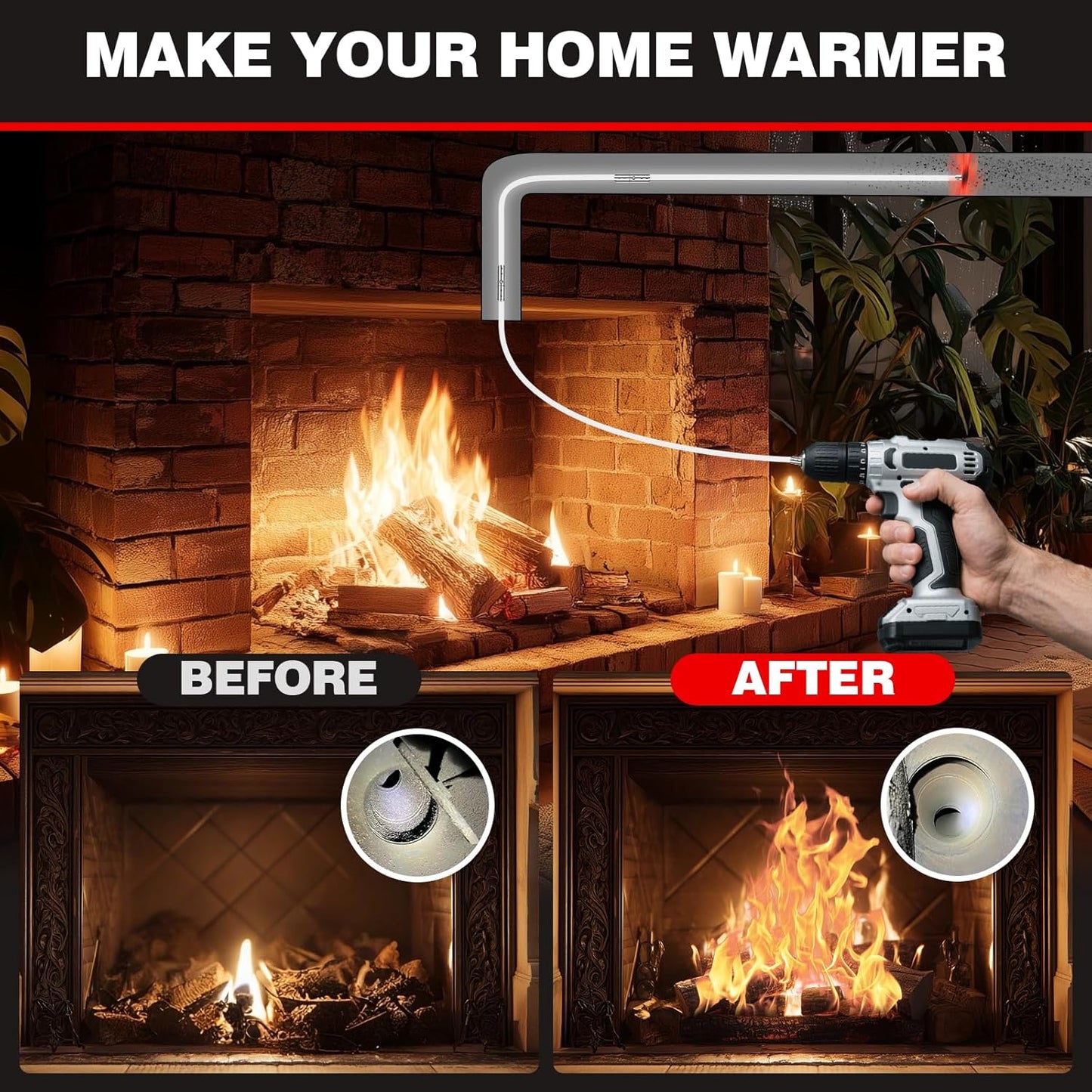 39 Feet Chimney Sweep Kit, Chrome Button Locking System, Chimney Cleaning Kit, Chimney Brush, Chimney Cleaning Tool, Chimney Cleaning System with 12 Flexible Chimney Rods