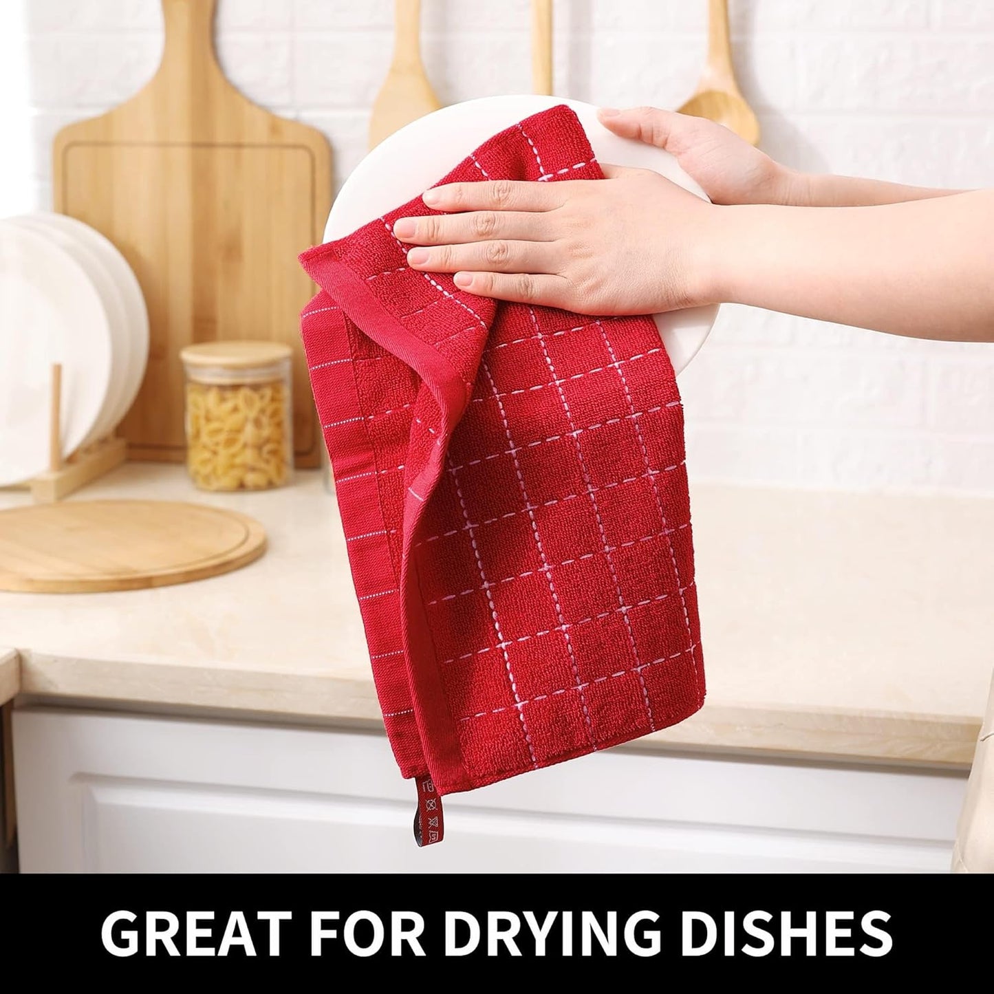 Homaxy 100% Cotton Terry Kitchen Dish Cloths, Ultra Soft and Absorbent Dish Towels for Kitchen, Suitable for Drying and Washing Dishes, 12 Pack, 12 x 12 Inches, Red