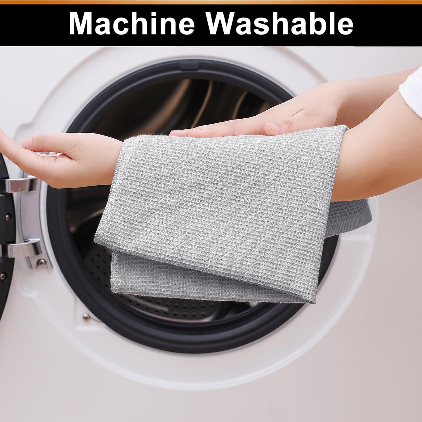 Homaxy 100% Cotton Waffle Weave Kitchen Towels - 8 Pack Soft and Absorbent Dish Towels - 16 x 26 Inches Quick Dry Hand Towels - Light Grey