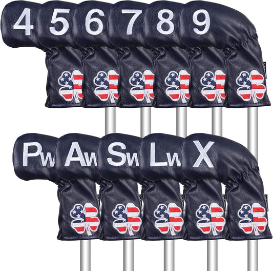 CRAFTSMAN GOLF 11pcs /Set USA US Flag Clover Leather Left Right Black White Green Dark Blue Iron Covers Headcover Also Available for Custom Version with Your Name