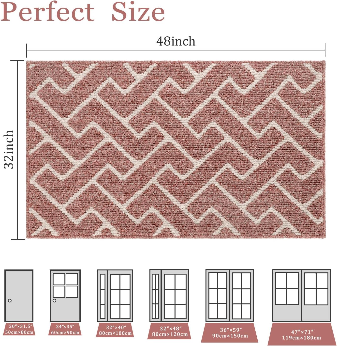 hicorfe Indoor Doormat,Front Back Door Mat Rubber Backing Non Slip Door Mats 32"x48" Absorbent Resist Dirt Entrance Doormat Inside Floor Mats for Entryway Washable Low-Profile(Light Pink)