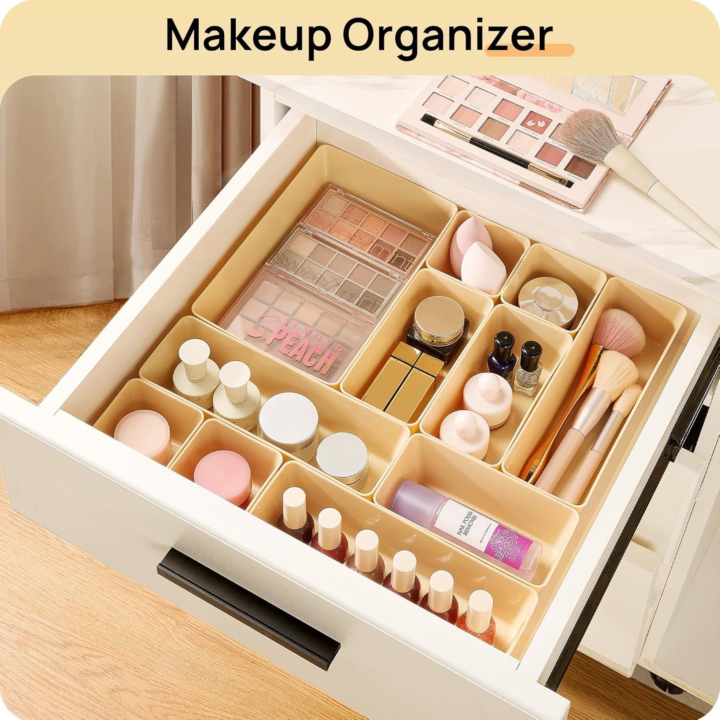 Vtopmart 25 PCS Plastic Drawer Organizers Set, 4-Size Versatile Bathroom and Vanity Drawer Organizer Trays, Storage Bins for Makeup, Bedroom, Kitchen Gadgets Utensils and Office