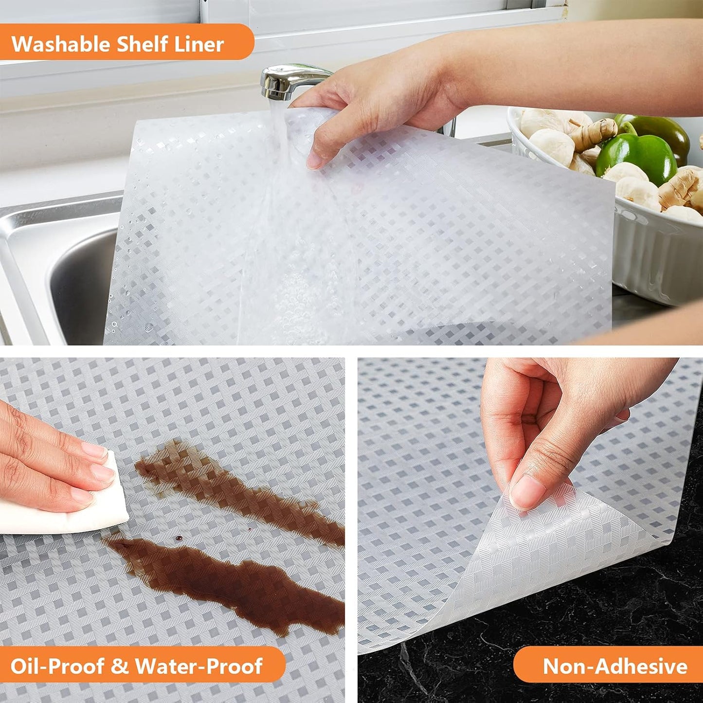 Shelf Liners for Kitchen Cabinets Refrigerator Liners Waterproof & Oil-Proof Kitchen Cupboard Liner Non-Slip Drawer Mats EVA Material Non Adhesive Fridge Liner for Shelves -Clear 11.8 x 393.7 Inches