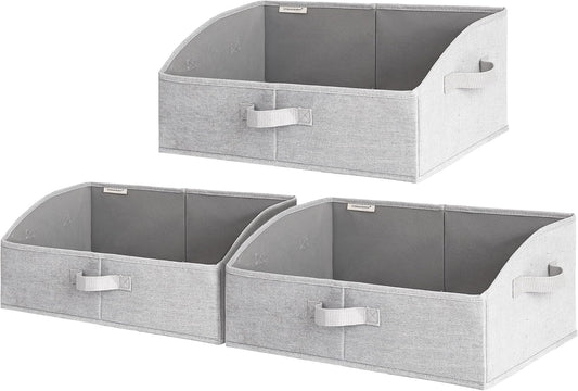 StorageWorks Closet Storage Bins, Trapezoid Organizer Box for Shelves, Fabric Clothes Bin, Foldable Organizing Baskets with Handles, Large, Light Grey, 3-Pack