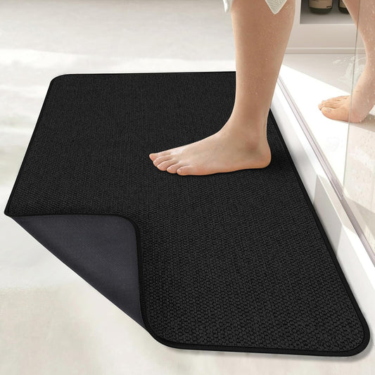 Bath Mat,Ultra Thin Bathroom Rugs,Rubber Bath Mats for Bathroom,No Slip Bath Rugs,Quick Dry,Machine Washable,Low Pile,Absorbent,Shower Outside,Sink,Home Decor Accessories.Black,1'8"x2'8"(20x32inch)