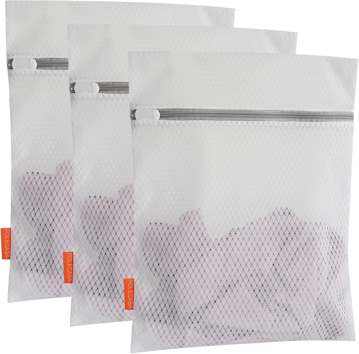 Polecasa 3Pcs 12 x 16 Inches Extra Durable 125g Diamond Mesh Laundry Bags with Sturdy Zipper for Delicates, Protect Clothes in Washing Machine, Laundry Room Essentials for College, Dorm (3 Medium)