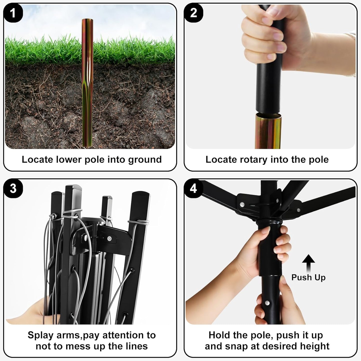 Umbrella Clothesline Outdoor with 40 Pegs, 4 Arms 12 Lines Rotary Clothesline Folding Clothes Drying Rack, 165 Ft Heavy Duty Clothes Line Outdoors for Backyard, Garden