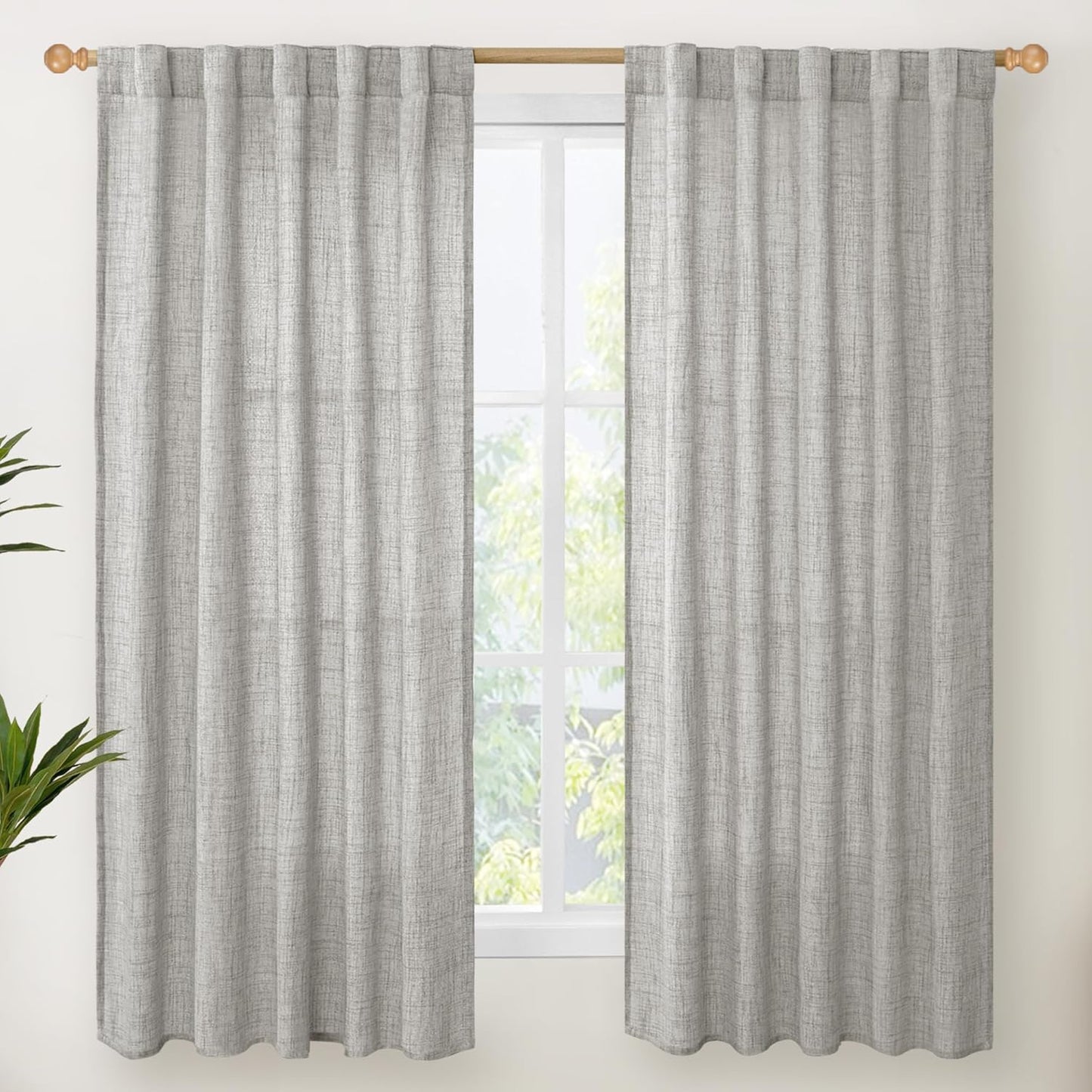 YoungsTex Dark Grey Linen Curtains 63 Inch Length for Living Room, Light Filtering Semi Sheer Drapes Back Tab Rod Pocket for Bedroom Office Lightweight Window Treatments, 42 X 63 Inch, 2 Panels