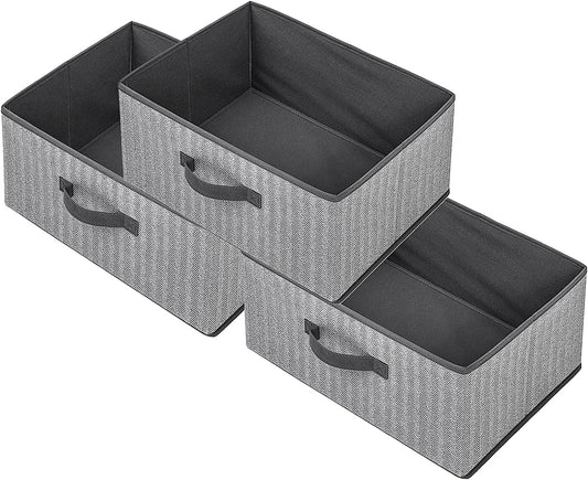 Storage Baskets, 15.7 Inch Woven Fabric Bins, Storage Cubes with Reinforced Handles, Organizer Bins for Closet Shelves, Foldable, for Toys, Clothes, Natural Beige (3PCS/Grey-15.7*11*7.8inch)