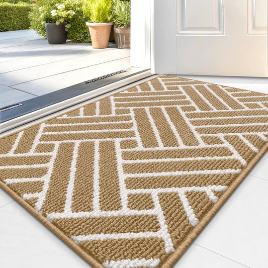 OLANLY Indoor Door Mat, 36x24 Inch, Dirt Resistant and Absorbent, Non-Slip Rubber Backing Floor Mats, Easy Clean Low-Profile Doormat for Entryway, Front Door, and Inside Entrance, Beige