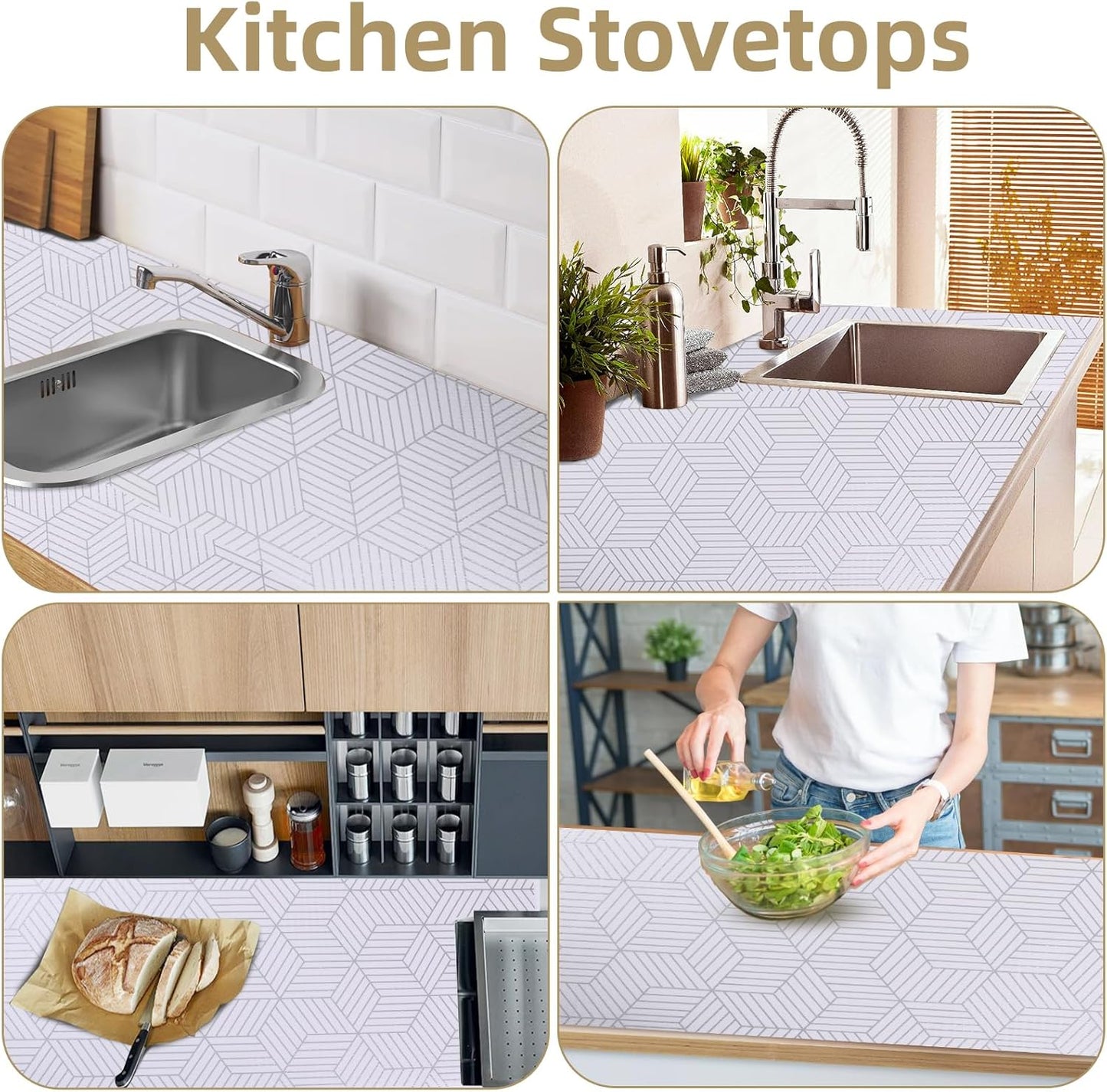 Shelf Liners for Kitchen Cabinets Non Adhesive Shelf Liner Paper Non-Slip Thickened Drawer Liner Easy to Clean for Tool Box Refrigerator with Knife and Tape Measure, Silver Geometric, 11.8 x 236.2 in