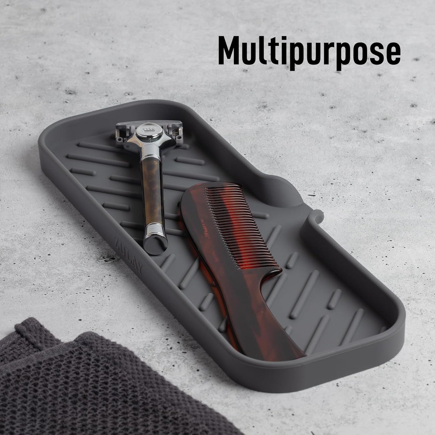 Zulay Large Silicone Sponge Holder (12x4) – Flexible Sink Organizer Tray for Kitchen & Bathroom – Multipurpose Soap Dish for Sponges, Makeup, Trinkets & More (Grey)