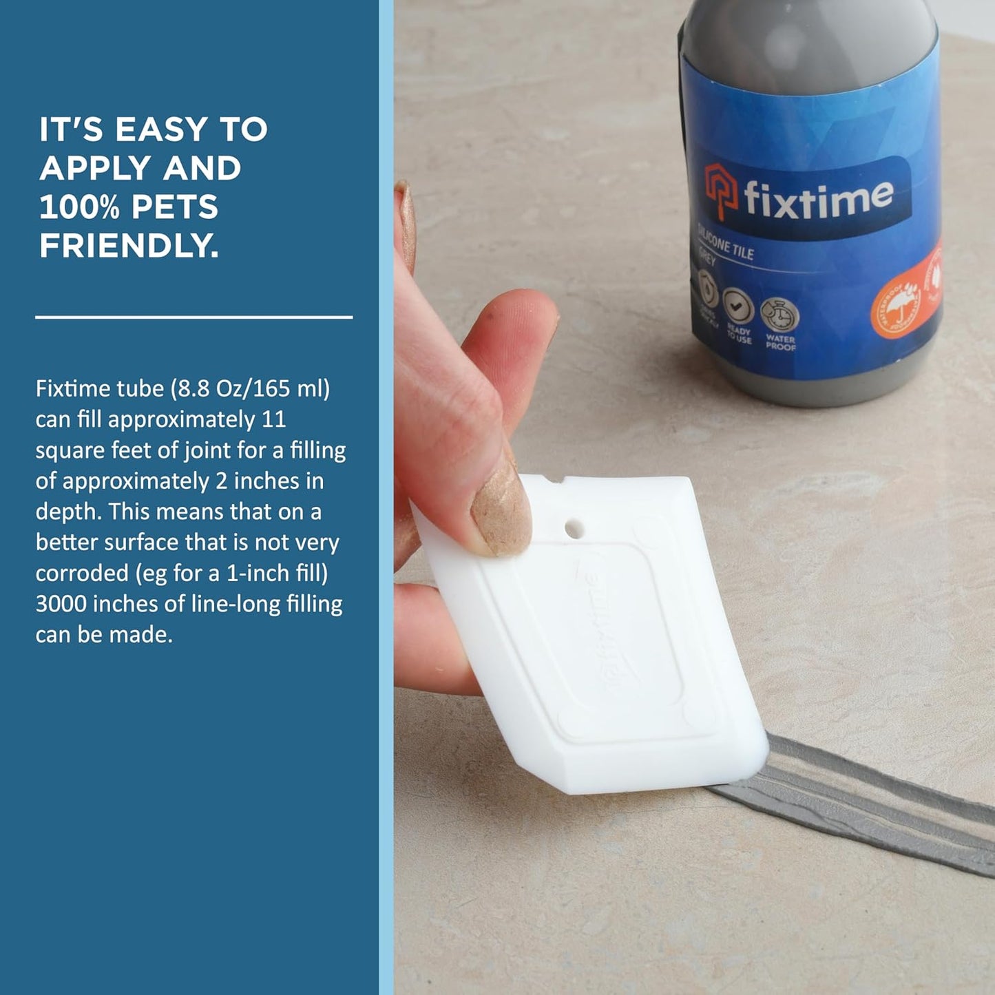 Silicone Tile Repair Kit – Premixed Fast-Drying Gray Caulk, Filler, and Sealer for Cracked Bathroom, Kitchen, and Floor Tiles (225g / 8 oz)