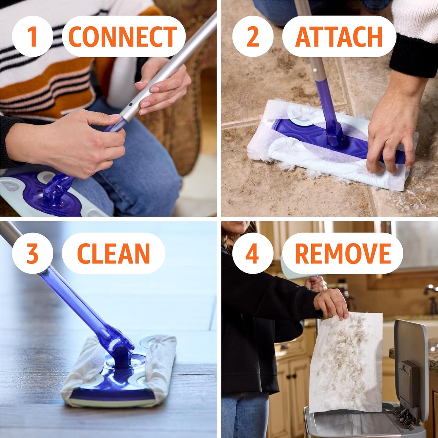 Amazon Basics Wet & Dry Sweeper Kit (1 Sweeper Handle, 7 Heavy Duty Dry Cloths, 3 Wet Floor Cloths) Pack of 1