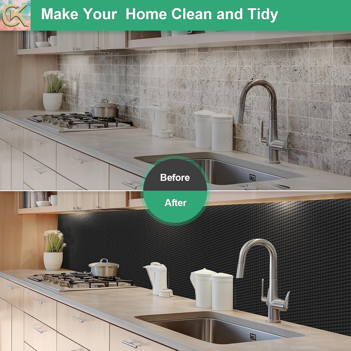 Self-Adhesive Shelf Liner Kitchen Liner, Waterproof Backed Paper Easy Peel and Stick Contact Liner Without Residue for Decor Your Desk Surface, Kitchen Countertops (Black, 11.8 x 393.7 inches)