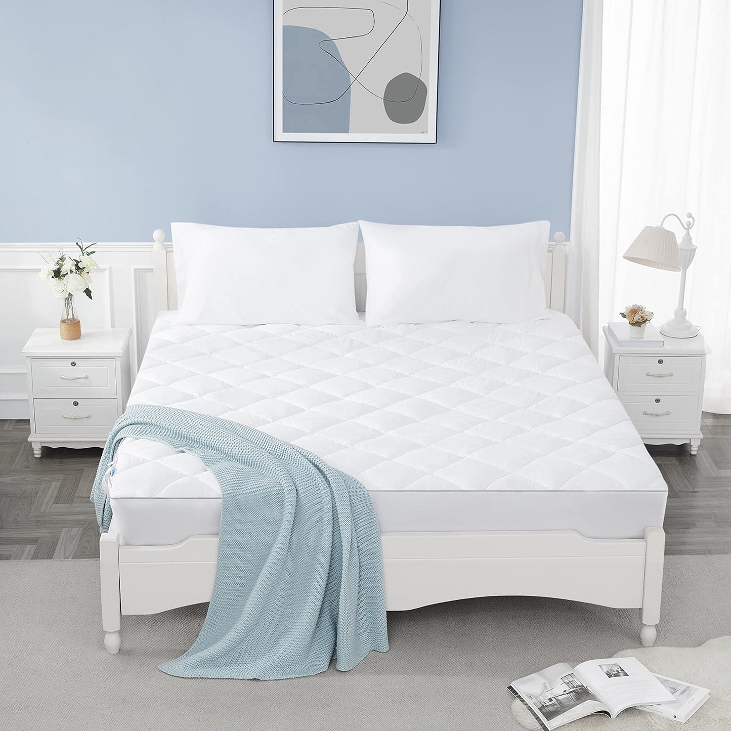 Sunflower King Mattress Pad Cover, Cotton Mattress Cover Hypoallergenic, Extra Deep Pocket 18"-22" Quilted Mattress Protector King Size Thin Version, Soft Breathable and Noiseless