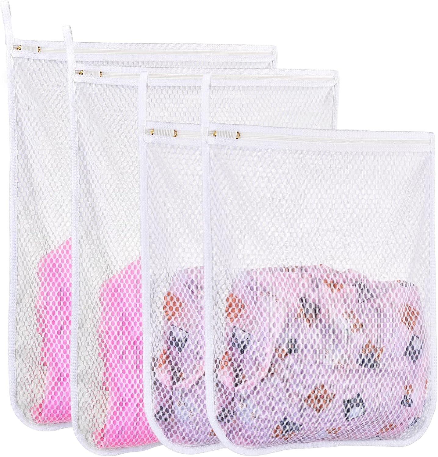 4 pcs Durable Honeycomb Mesh Laundry Bags for Delicates 2 Large (16" x 19") 2 Medium (12" x 15")