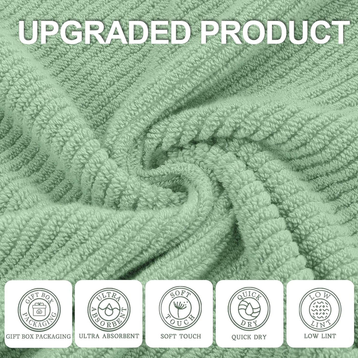 VOOVA & MOVAS Green Bath Towels (4PC, 30"x56") - 100% Cotton | Quick Dry | Light Weight | Thick | Soft | Absorbent - Luxury Shower Towel for Bathroom, Bath Towels Gift Set, Sage Green