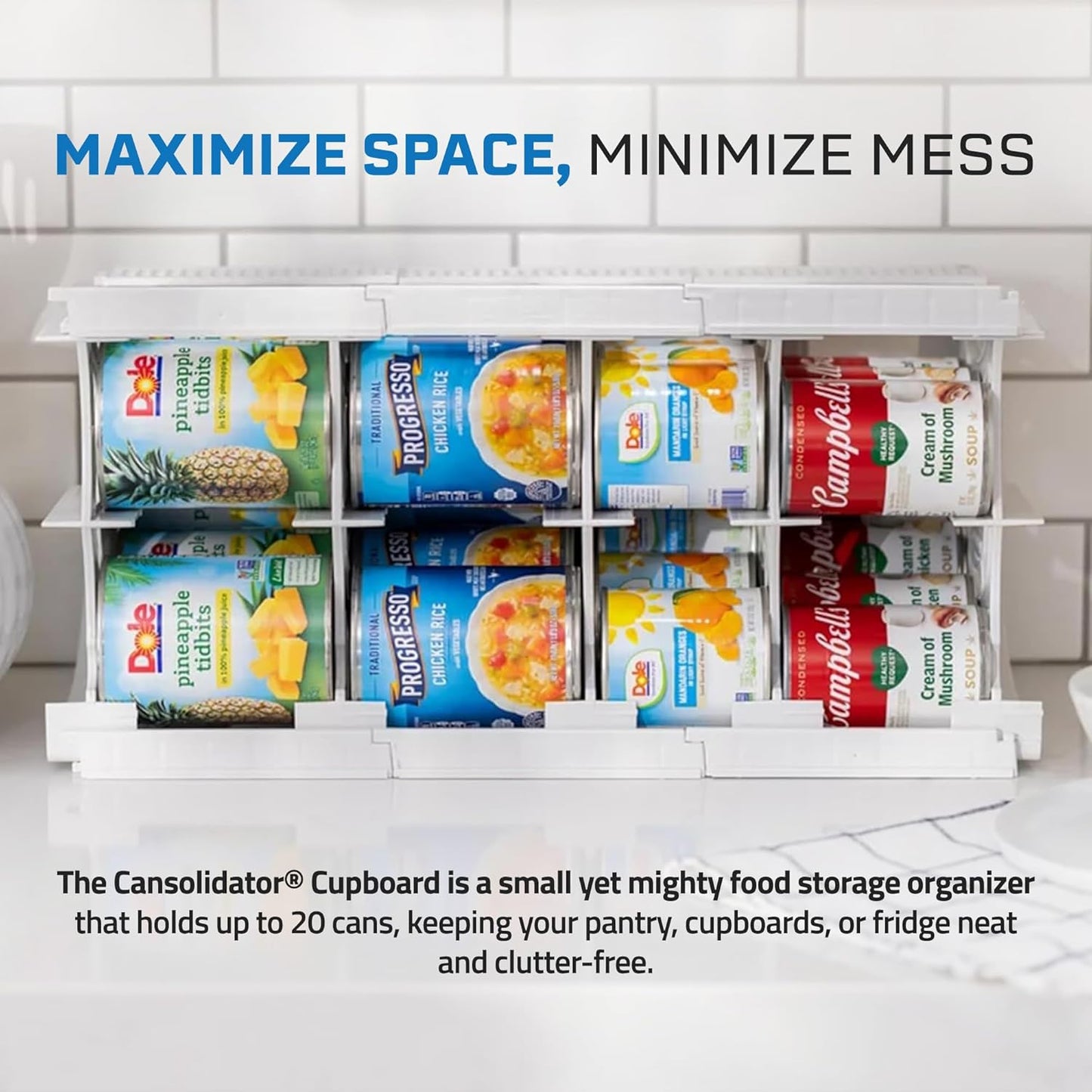 Shelf Reliance Cansolidator Cupboard - 1-Pack Can Organizer for Pantry, Stackable Soda Can Storage for Kitchen, Holds 20 Cans of Food or Soda