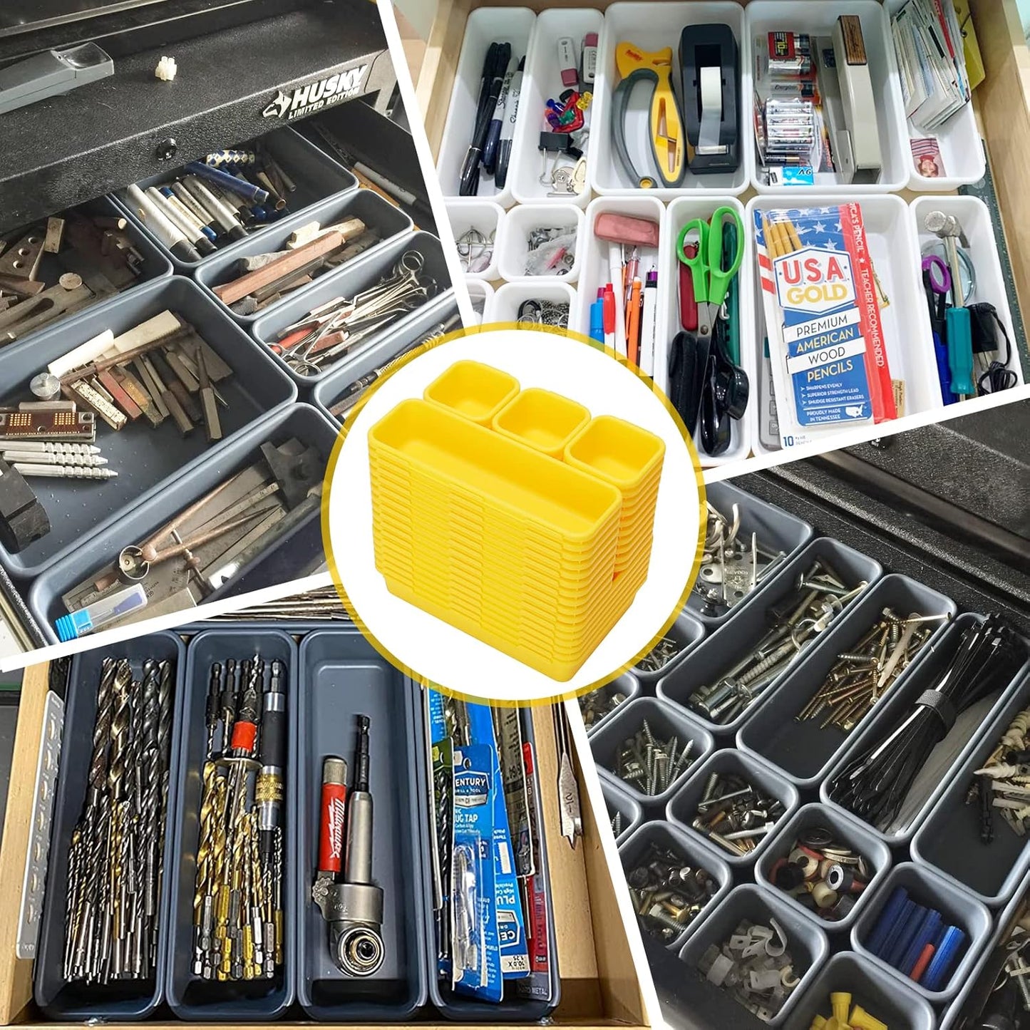 42 Pack Tool Box Organizer Tool Tray Dividers, Rolling Tool Chest Cart Cabinet Workbench Desk Drawer Organization and Storage for Hardware, Parts, Screws, Nuts, Small Tools Organization(Yellow)