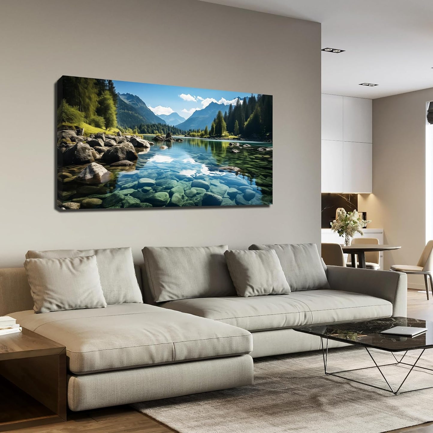 GUGIKA Landscape Wall Art for Living Room, Mountain and Lake Wall-Decor for Bedroom, Natural Scenery Canvas Prints Pictures for Hallway Office, Size 48 x 24 Inches