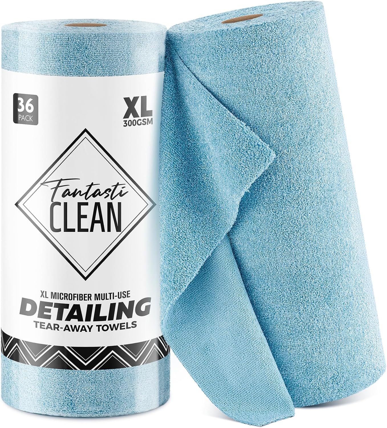 Fantasticlean XL Tear-Away Microfiber Cleaning Cloth Roll, 16'' by 16''- 36 Sheets, Thick & Large Detailing Towels, Ultra Absorbent, Lint-Free Reusable Wipes for Home, Car or Outdoor (Glossy Blue)