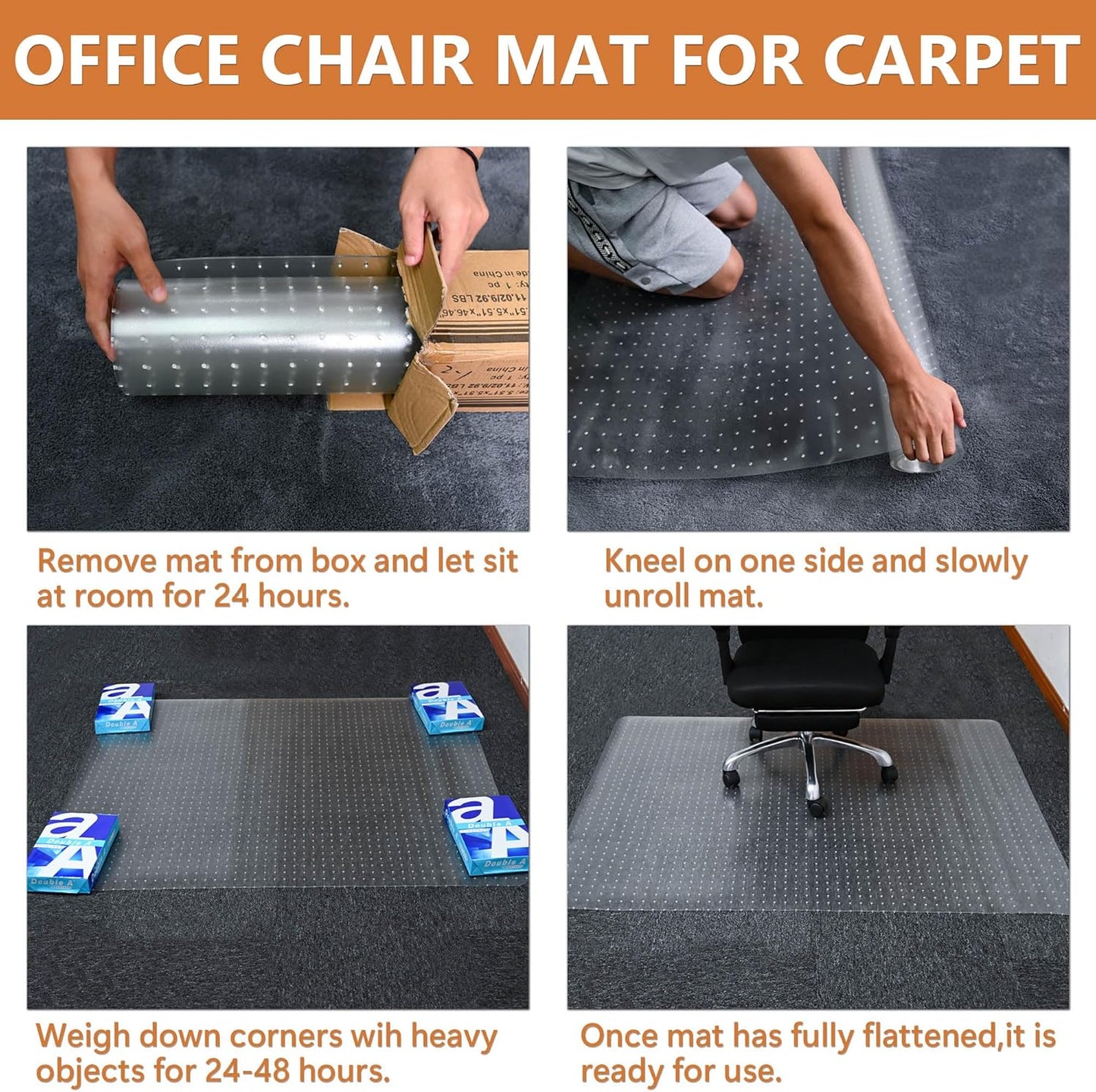 Office Chair Mat for Carpets - 35” x 55” Clear Carpet Chair Mats for Low Pile Carpeted Floors Home Office, Studded Floor Mat for Office Chair on Carpet