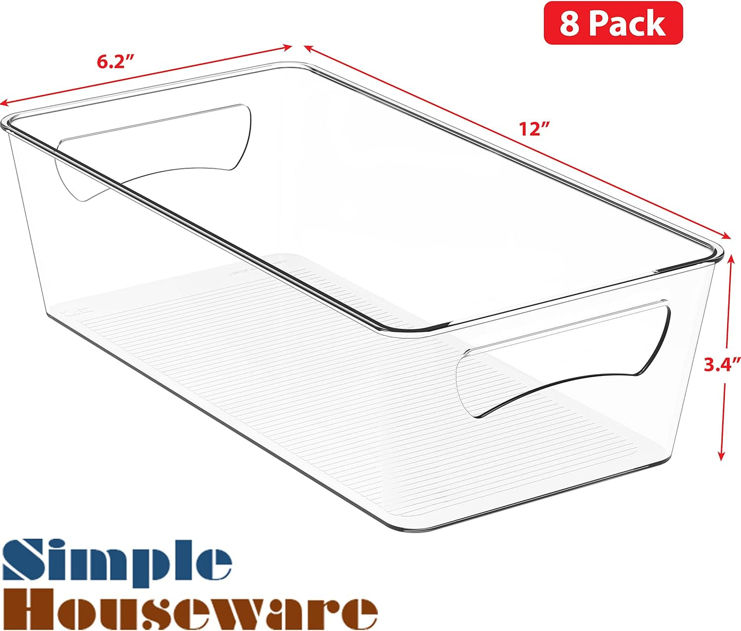 Simple Houseware Fridge Organizer Storage Bins, 12 x 6 x 3.4 inches, 8 Packs