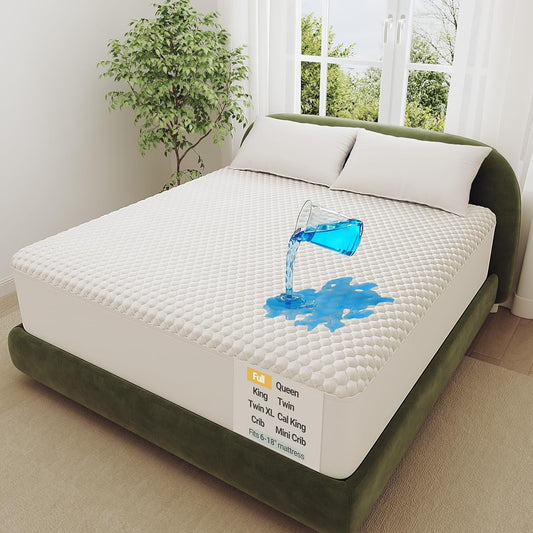 OhGeni 100% Waterproof Mattress Protector, Full Size Mattress Pad, Fits 6"-20" Mattresses with Deep Pocket, Cooling, Breathable Fitted Sheets, Soft Bed Cover, Noiseless, Machine Washable
