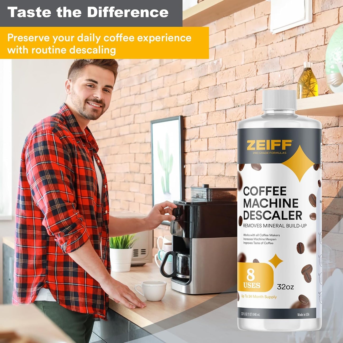 Coffee Machine Descaler - 32oz (8 Uses) - Compatible with Nespresso, Breville, Delonghi, Keurig Descaling Solution for Coffee Maker Cleaner and Descaler - Coffee and Espresso Machine Descaler