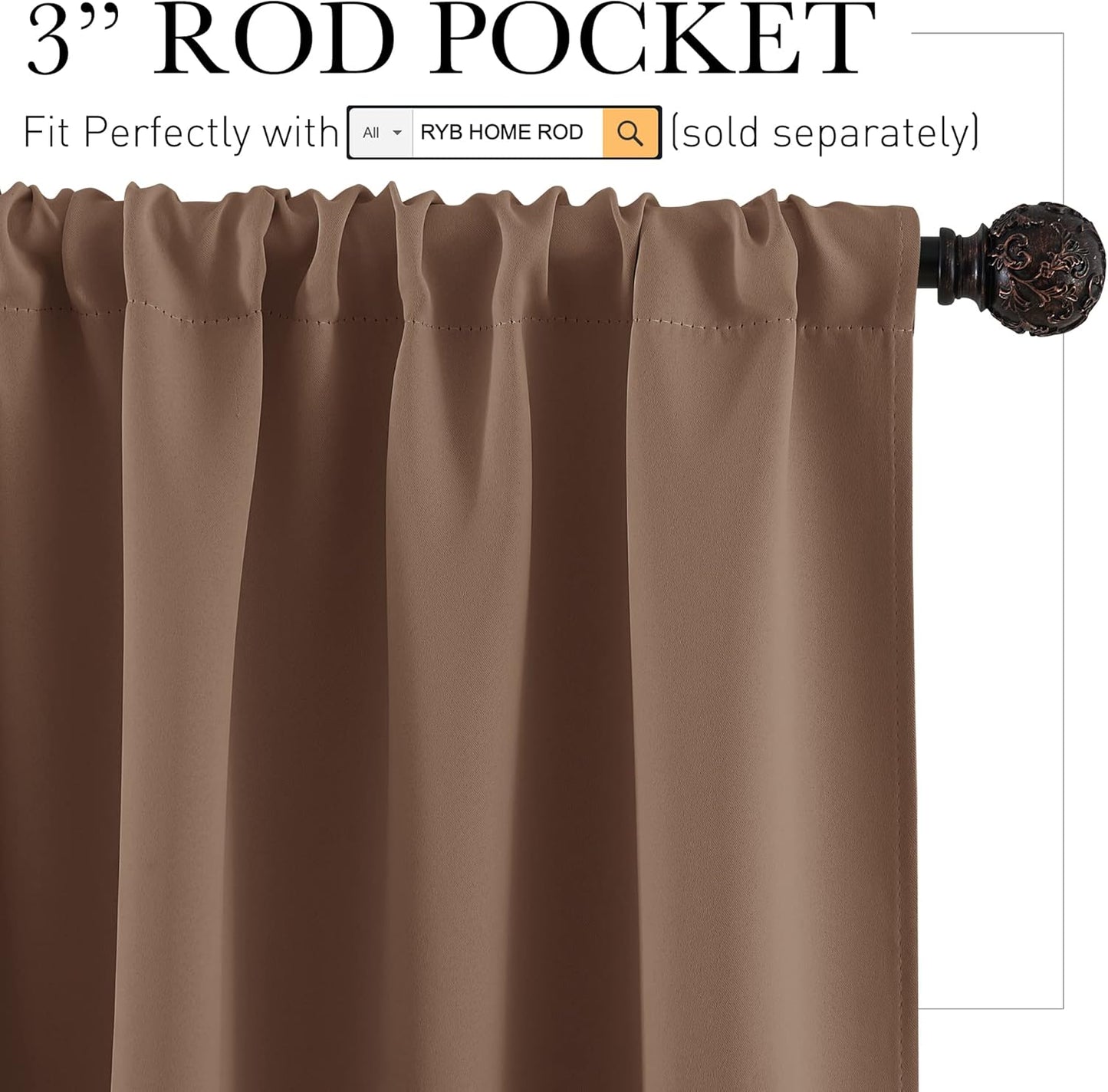 RYB HOME RV Camper Door Window Curtains -Blackout Privacy Curtains & Drapes for Bathroom Bedroom Kitchen Portable Travel Trailer Small Window Decor, W 34 x L 24, Mocha, 2 Panels