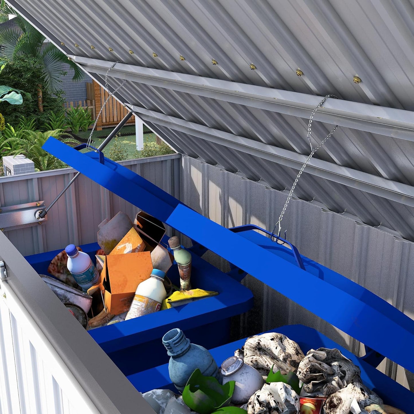 AECOJOY Outdoor Trash Can Storage Shed, 46 Cu.Ft White Trash Can Storage Shed Outdoor Horizontal Storage Cabinet Waterproof, Garbage Can Storage Bicycle Sheds & Outdoor Storage Clearance