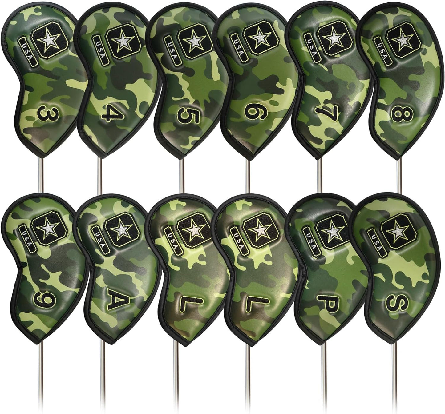 FINGER TEN Premium Synthetic Leather Stylish Iron & Wedge Golf Head Covers Value 12 Piece Set, Embroidered Labels & Fits Most Clubs Gift Set, Travel Protection Accessories