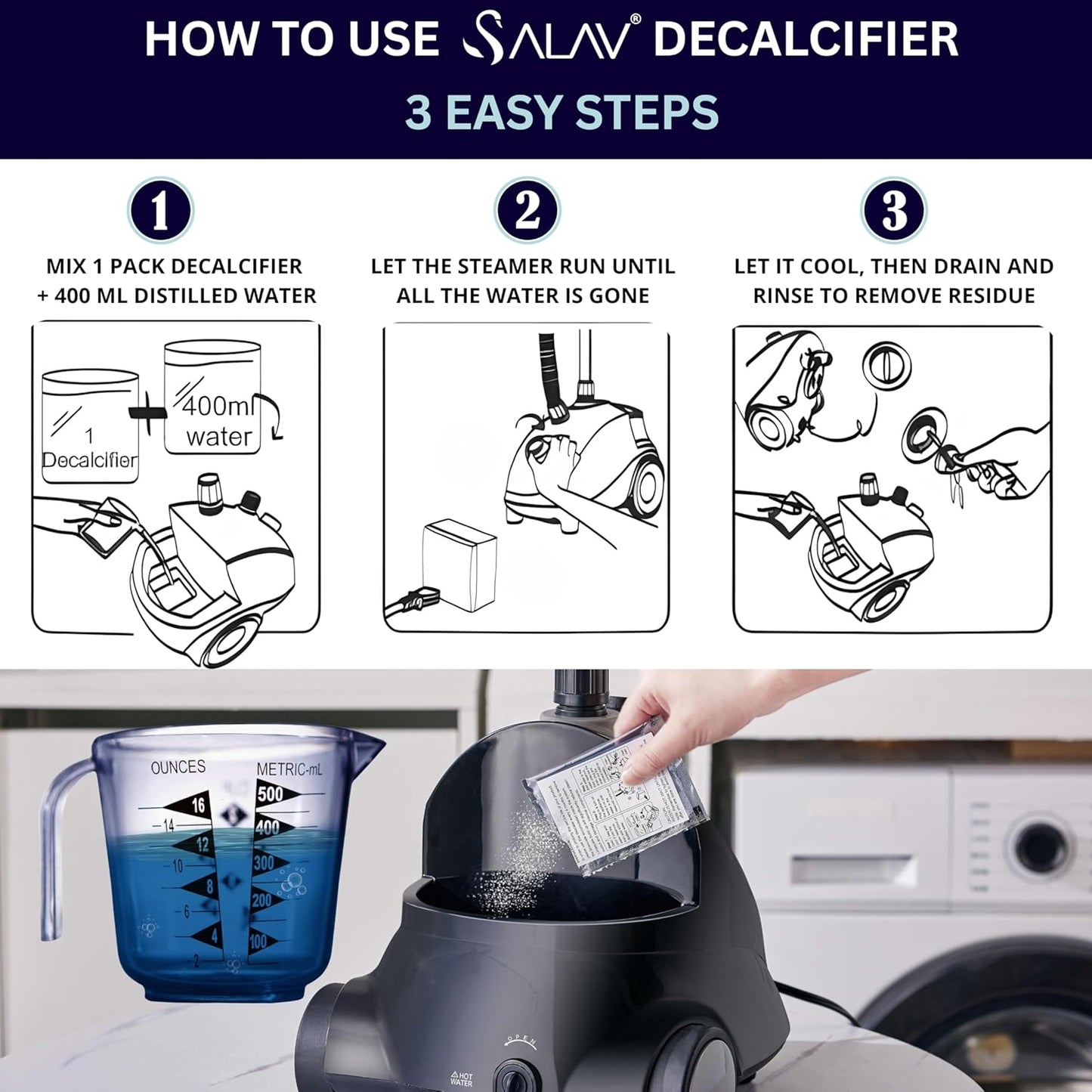 Garment Steamer Descaling Solution Decalcifier Packets for Mineral Deposits and Build-up Removal, Maintenance for Clothes, Works with all Garment Steamer Brands, Cleans Build Up, 10 packs