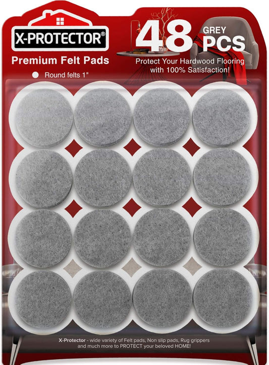 Felt Furniture Pads X-PROTECTOR - 48 Premium Felt Pads Floor Protector - Chair Felts Pads for Furniture Feet Wood Floors - Best Furniture Pads for Hardwood Floors - Protect Your Hard Floors! (Grey)
