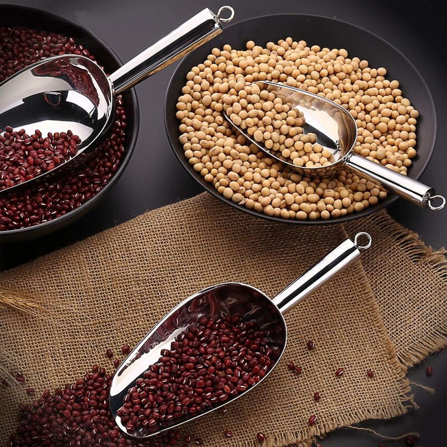 Cedilis 4 Pack Food Ice Scoops, 8oz, 12oz, 16oz, 24oz Stainless Steel Scoop, Heavy Duty Metal Utility Scoops for Candy, Popcorn, Flour, Kitchen Bar Party, Dishwasher Safe