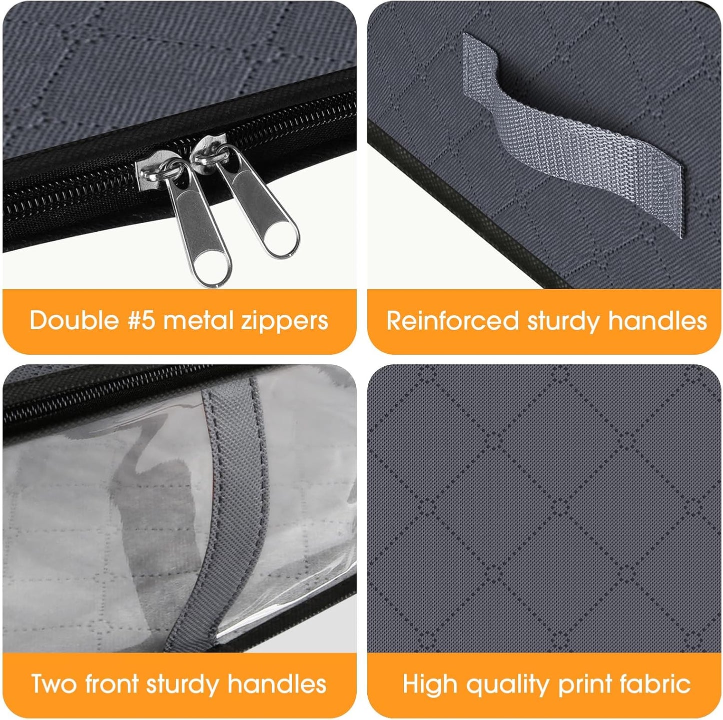 StorageRight Under Bed Storage Bins, 6-Pack 40L Foldable Fabric Storage Bags with Transparent Window, Breathable Organizer for Clothes/Blanket/Comforter/Quilt, Grey