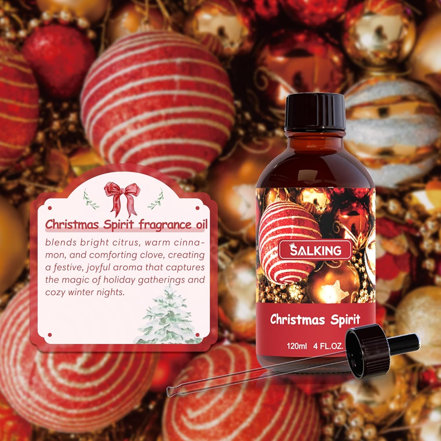 SALKING Christmas Spirit Fragrance Oil, 120ml (4 Fl Oz) Premium Essential Oils for Diffuser, Candle Scents for Candle Making, Soap Making Supplies, Diffuser Oil Scents, Holiday Gifts