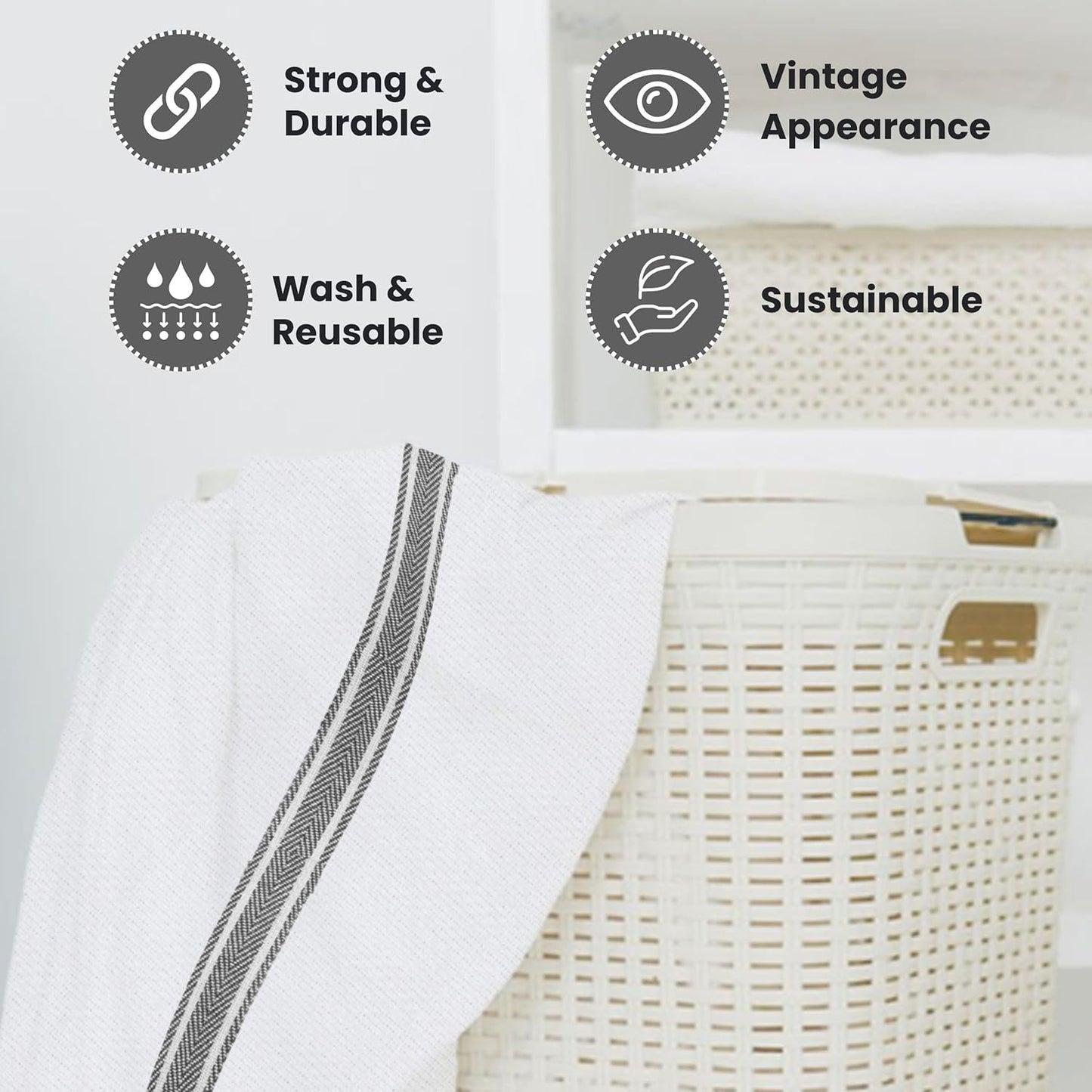 WHITEWRAP Kitchen Dish Towels for Kitchen, Highly Absorbent for Drying and Cleaning, Durable and Soft Tea Towels – 6 Pack, 100% Ring Spun Cotton 15 x 25 Inches – Grey